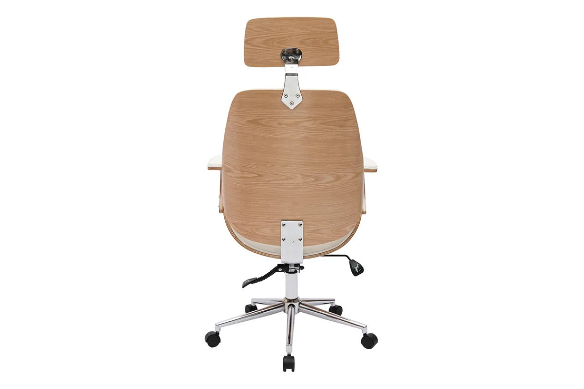 Miliboo Design-Bürostuhl in Weiß mit hellem Holz und verchromtem Stahl MUSK* Bürostühle|Ergonomischer Bürostühle