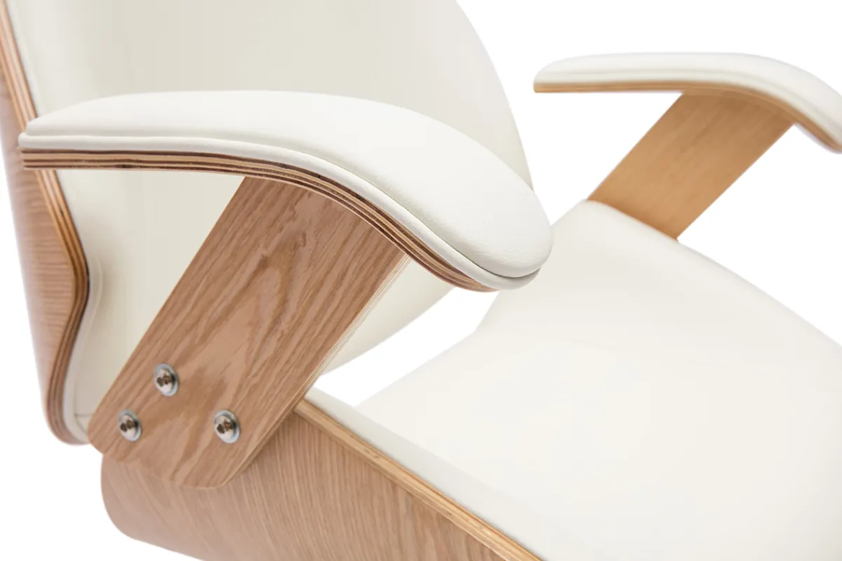 Miliboo Design-Bürostuhl in Weiß mit hellem Holz und verchromtem Stahl MUSK* Bürostühle|Ergonomischer Bürostühle