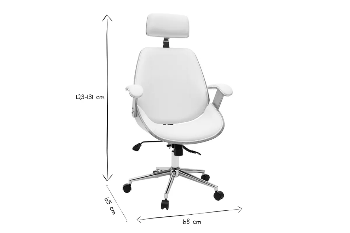 Miliboo Design-Bürostuhl in Weiß mit hellem Holz und verchromtem Stahl MUSK* Bürostühle|Ergonomischer Bürostühle