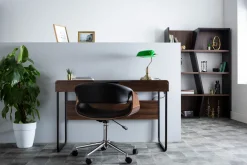 Miliboo Design-Bürostuhl PU Schwarz und Nussbaum ARAMIS* Bürostühle|Bürostuhl Zum Kleinen Preis