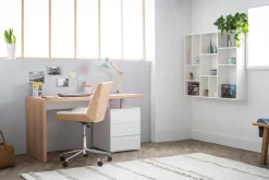 Miliboo Design-Bürostuhl PU Weiß und Helles Holz MELKIOR* Bürostühle|Bürostuhl Zum Kleinen Preis