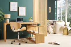Miliboo Design-Bürostuhl PU Weiß und helles Holz WALNUT* Bürostühle|Bürostuhl Zum Kleinen Preis