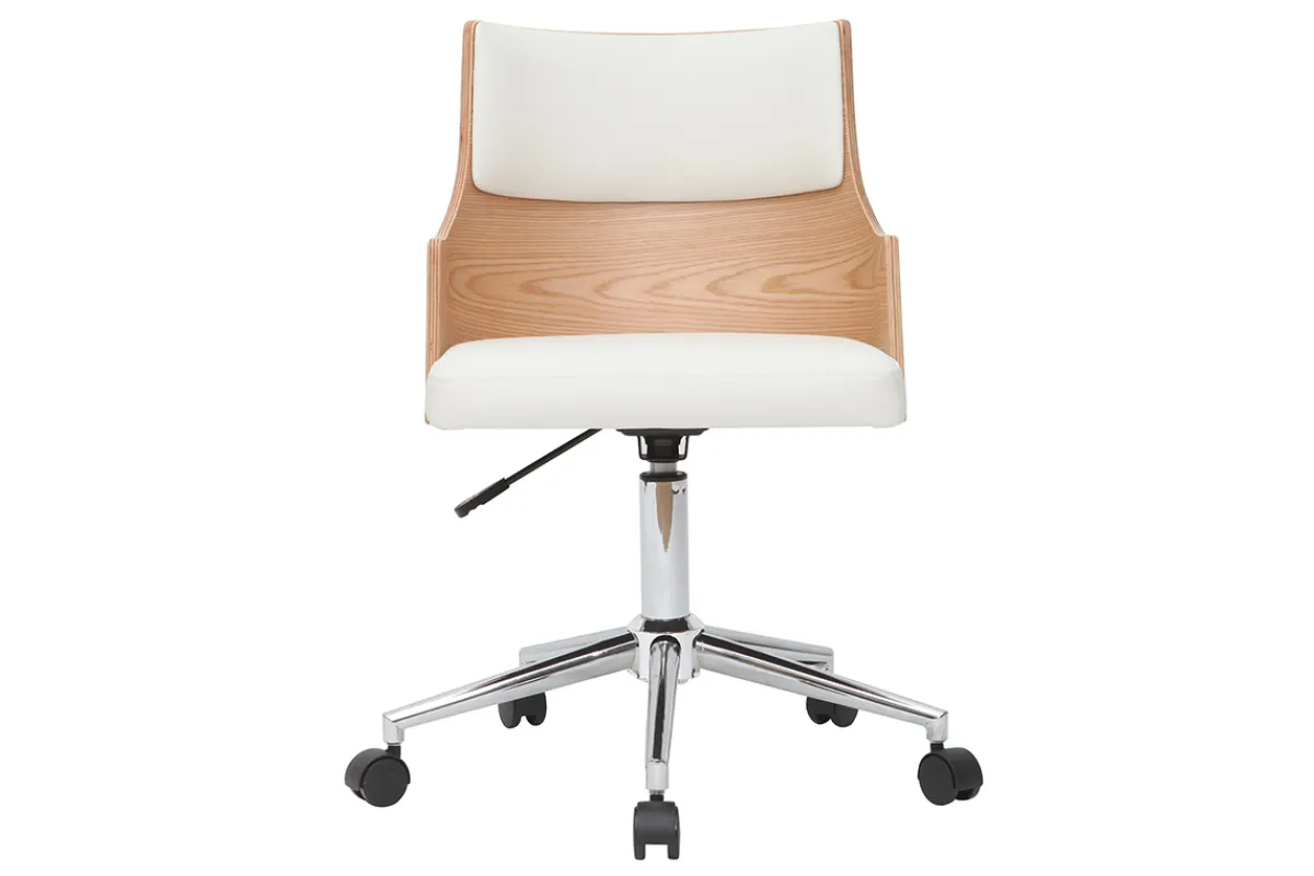 Miliboo Design-Bürostuhl weiß und helles Holz mit integriertem Kissen* Bürostühle|Bürostuhl Zum Kleinen Preis