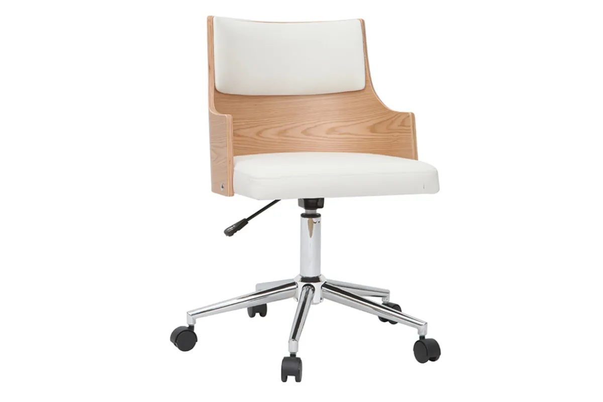 Miliboo Design-Bürostuhl weiß und helles Holz mit integriertem Kissen* Bürostühle|Bürostuhl Zum Kleinen Preis