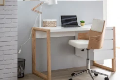 Miliboo Design-Bürostuhl weiß und helles Holz mit integriertem Kissen* Bürostühle|Bürostuhl Zum Kleinen Preis