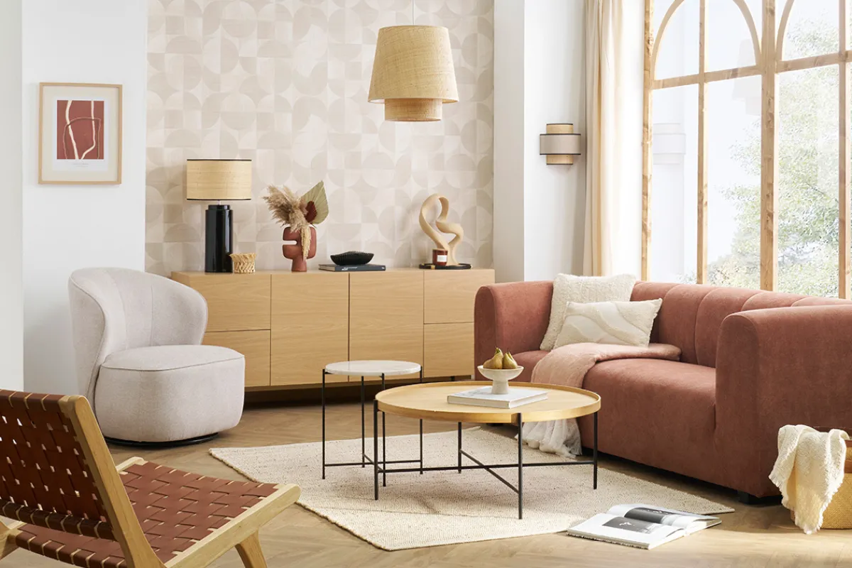 Miliboo Design-Drehsessel aus beigem Stoff mit strukturiertem Samteffekt AMBER* Design-sessel|Sessel