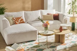 Miliboo Design-Ecksofa linksseitig aus écrufarbenem Cordstoff mit Samteffekt 3-4 Sitzer PANAM* Ecksofas