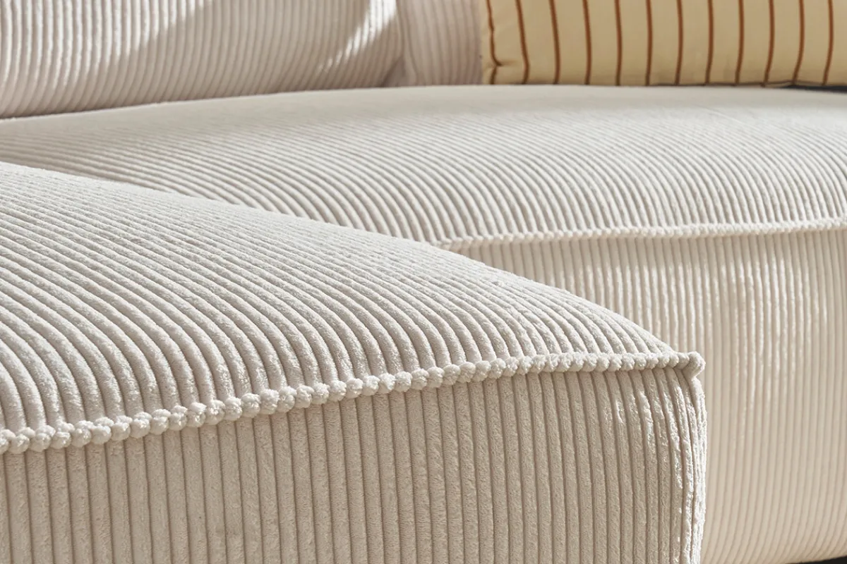 Miliboo Design-Ecksofa linksseitig aus écrufarbenem Cordstoff mit Samteffekt 3-4 Sitzer PANAM* Ecksofas