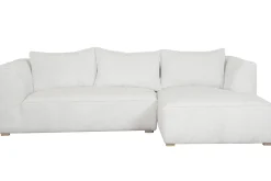 Miliboo Design-Ecksofa rechtseitig aus geripptem, écrufarbenem Samtstoff 3-4 Sitzer PANAM* Ecksofas