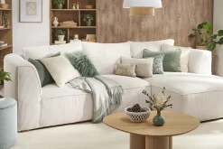 Miliboo Design-Ecksofa rechtseitig aus geripptem, écrufarbenem Samtstoff 3-4 Sitzer PANAM* Ecksofas