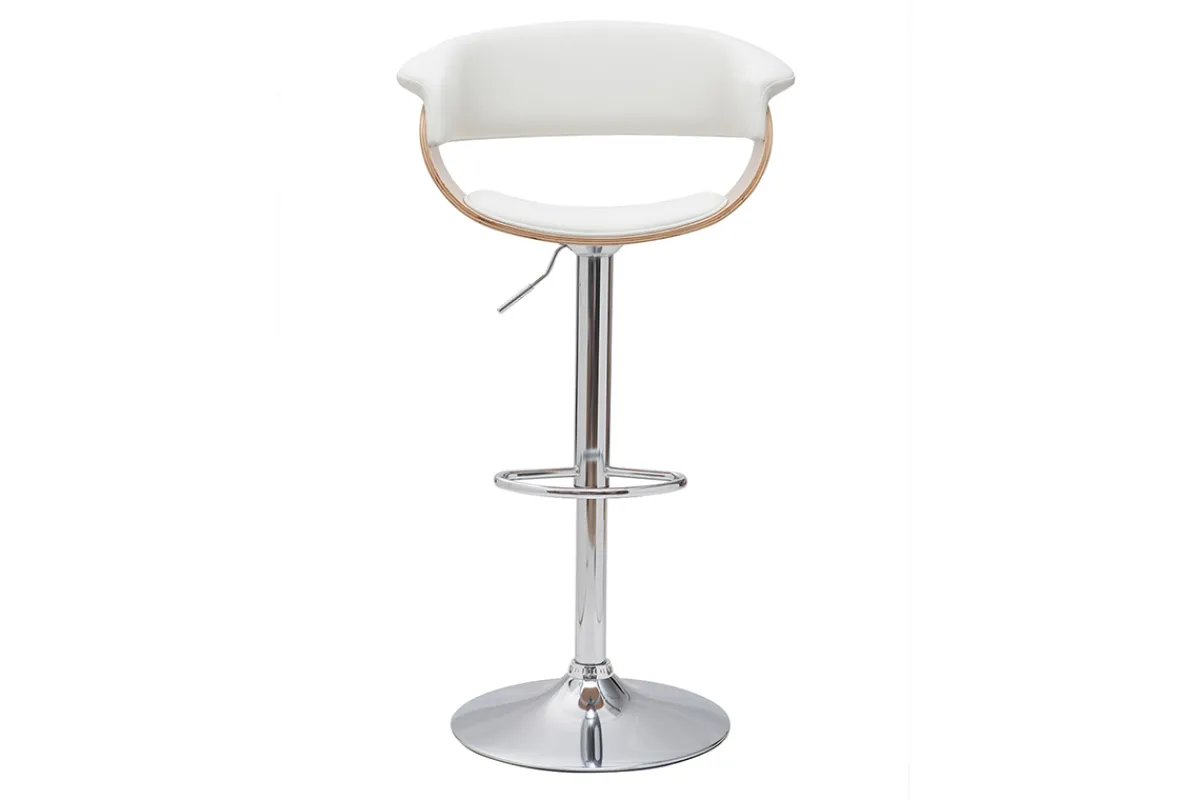 Miliboo Designer-Barhocker höhenverstellbar weiß und helles Holz OKTAV* Barhocker