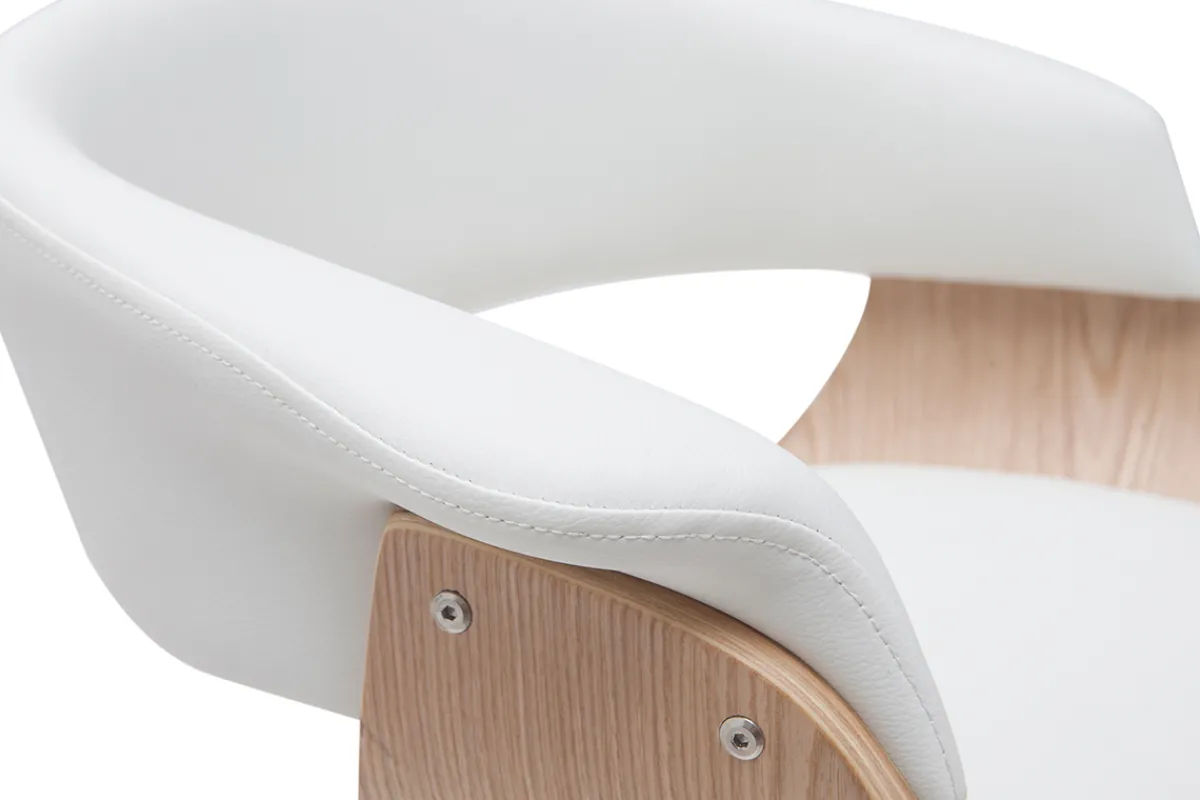 Miliboo Designer-Barhocker höhenverstellbar weiß und helles Holz OKTAV* Barhocker