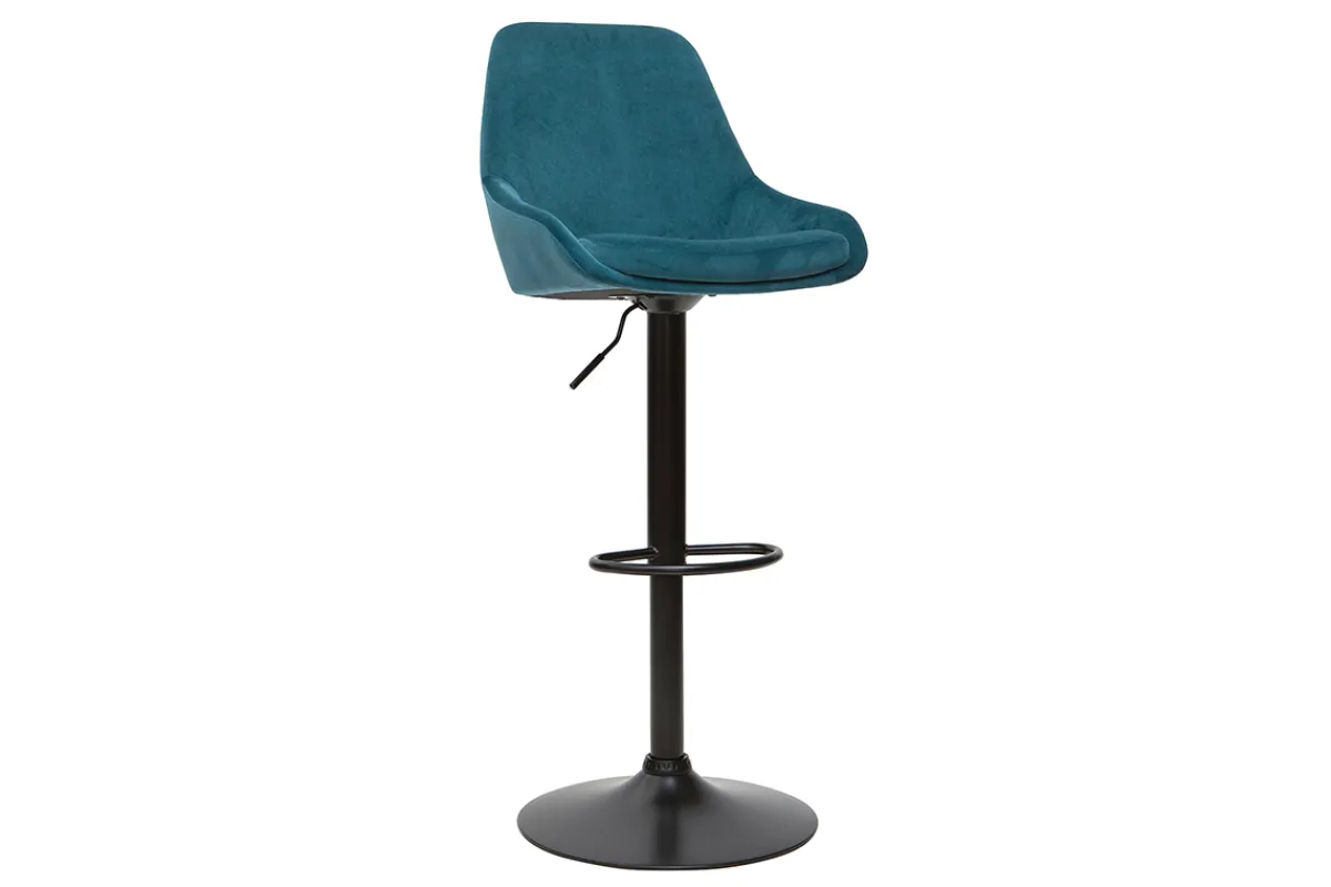 Miliboo Designer-Barhocker verstellbar petrolblau Samt (2er-Set) HOLO* Barhocker