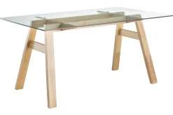 Miliboo Designer-Esstisch mit transparenter Glasplatte und Holz L160 cm BACCO* Esstische