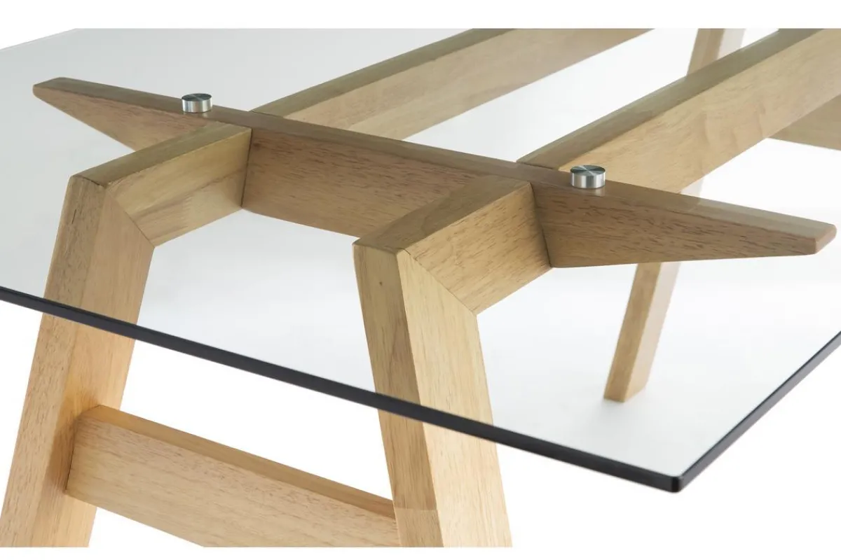 Miliboo Designer-Esstisch mit transparenter Glasplatte und Holz L160 cm BACCO* Esstische