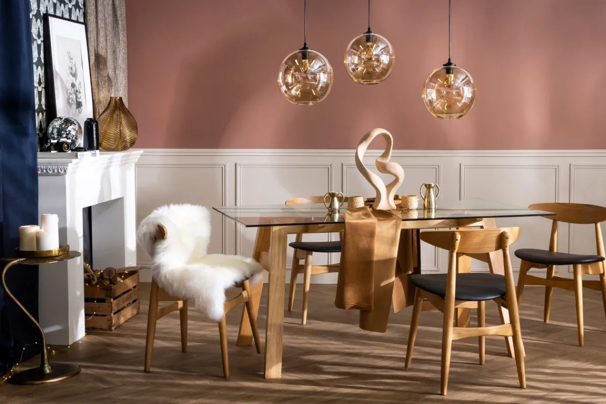 Miliboo Designer-Esstisch mit transparenter Glasplatte und Holz L160 cm BACCO* Esstische