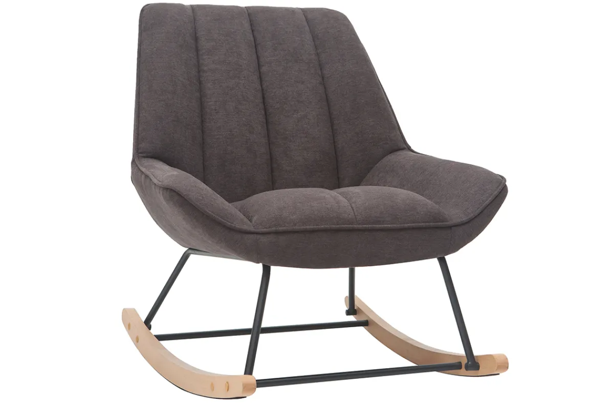 Miliboo Designer-Schaukelstuhl aus Stoff in dunkelgrauem Samteffekt BILLIE* Design-sessel|Schaukelstühle