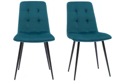 Miliboo Designer-Stühle gepolstert aus petrolblauem Samt und schwarzem Metall 2er-Set ESCAPE* Design-stühle