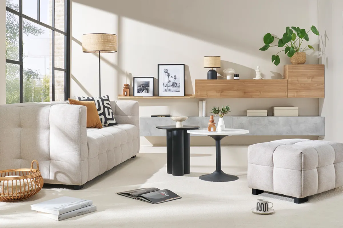 Miliboo Design-Fußstütze mit beigem Stoff im Samtdesign CORTO* Sitzsäcke|Sitzsäcke