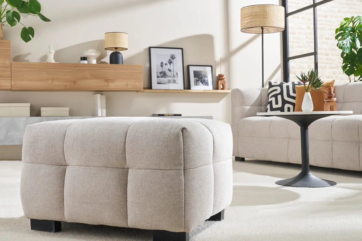 Miliboo Design-Fußstütze mit beigem Stoff im Samtdesign CORTO* Sitzsäcke|Sitzsäcke