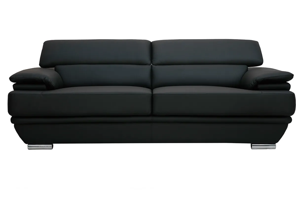 Miliboo Design-Ledersofa drei Plätze verstellbares Kopfstück Schwarz EWING - Büffelleder* Ledersofas