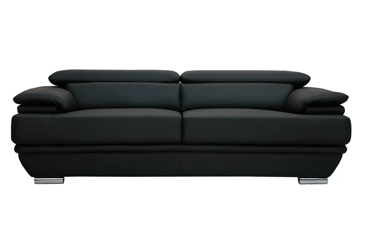 Miliboo Design-Ledersofa drei Plätze verstellbares Kopfstück Schwarz EWING - Büffelleder* Ledersofas