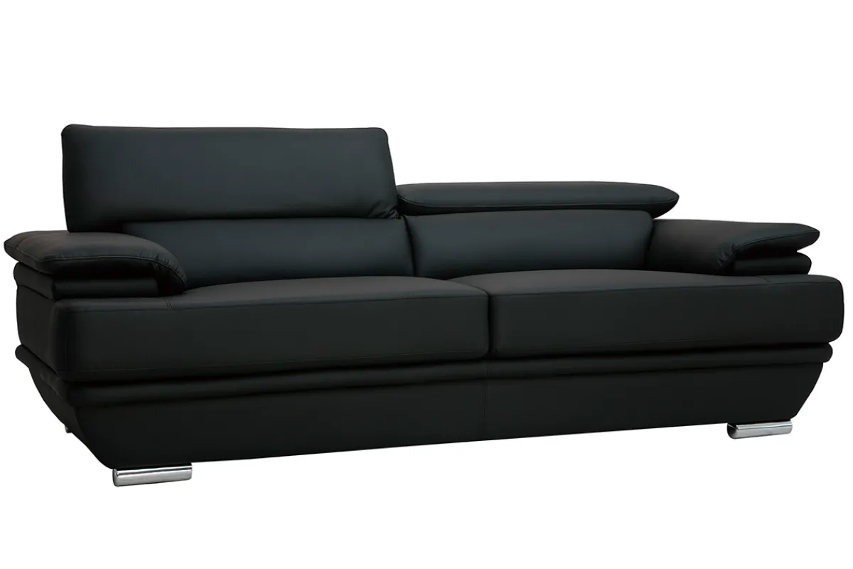 Miliboo Design-Ledersofa drei Plätze verstellbares Kopfstück Schwarz EWING - Büffelleder* Ledersofas