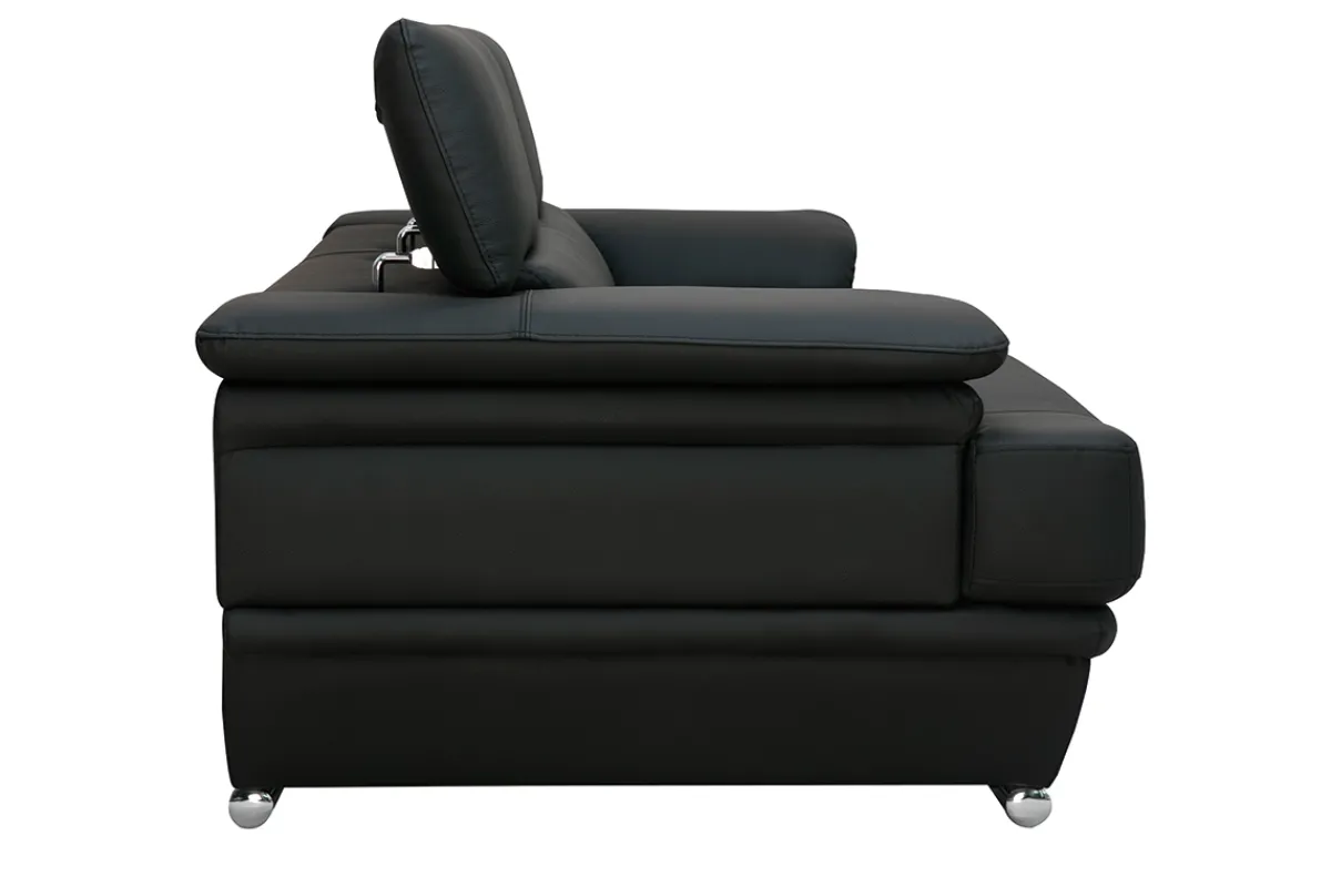 Miliboo Design-Ledersofa drei Plätze verstellbares Kopfstück Schwarz EWING - Büffelleder* Ledersofas