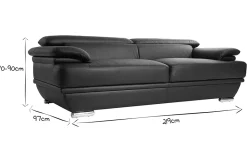 Miliboo Design-Ledersofa drei Plätze verstellbares Kopfstück Schwarz EWING - Büffelleder* Ledersofas