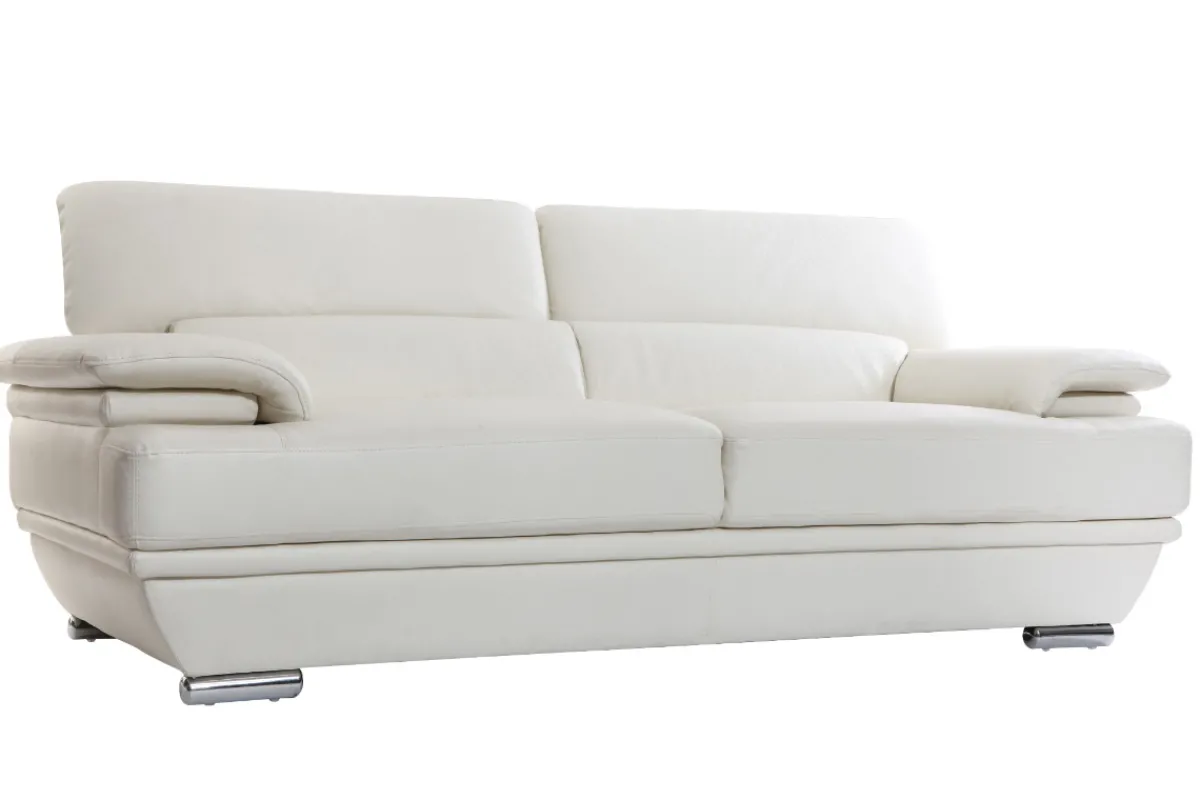 Miliboo Design-Ledersofa drei Plätze verstellbares Kopfstück Weiß EWING - Büffelleder* Ledersofas