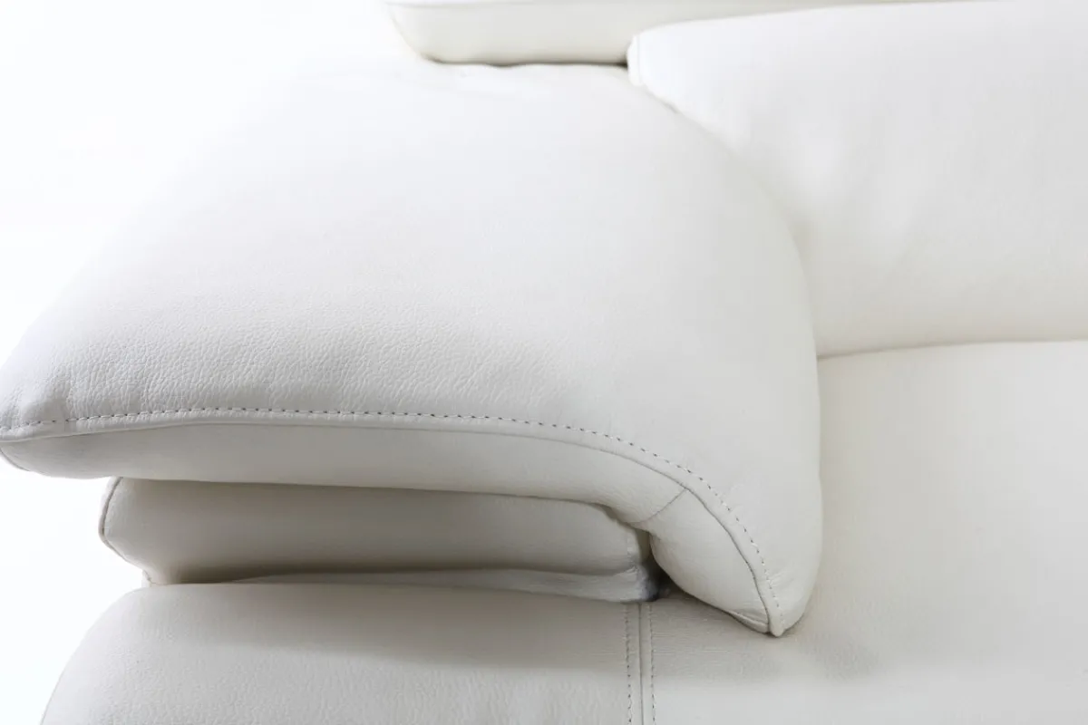 Miliboo Design-Ledersofa drei Plätze verstellbares Kopfstück Weiß EWING - Büffelleder* Ledersofas
