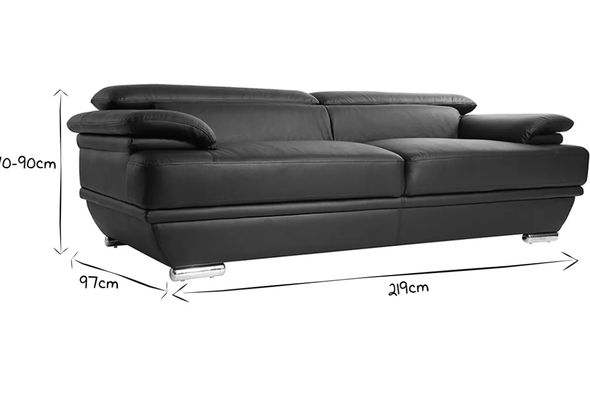 Miliboo Design-Ledersofa drei Plätze verstellbares Kopfstück Weiß EWING - Büffelleder* Ledersofas