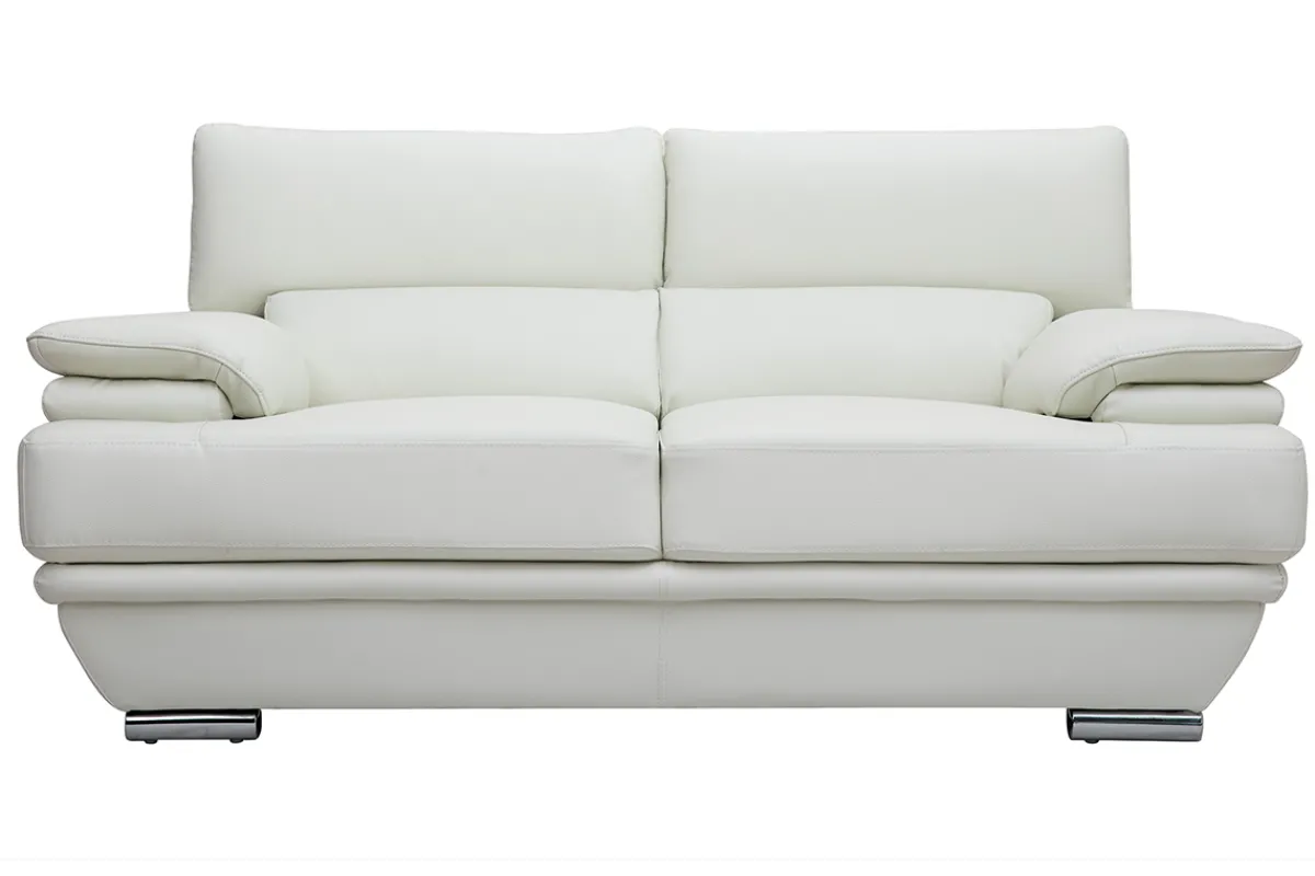 Miliboo Design-Ledersofa zwei Plätze verstellbares Kopfstück Weiß EWING - Büffelleder* Ledersofas