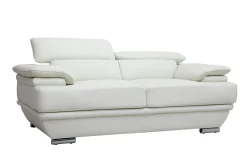 Miliboo Design-Ledersofa zwei Plätze verstellbares Kopfstück Weiß EWING - Büffelleder* Ledersofas