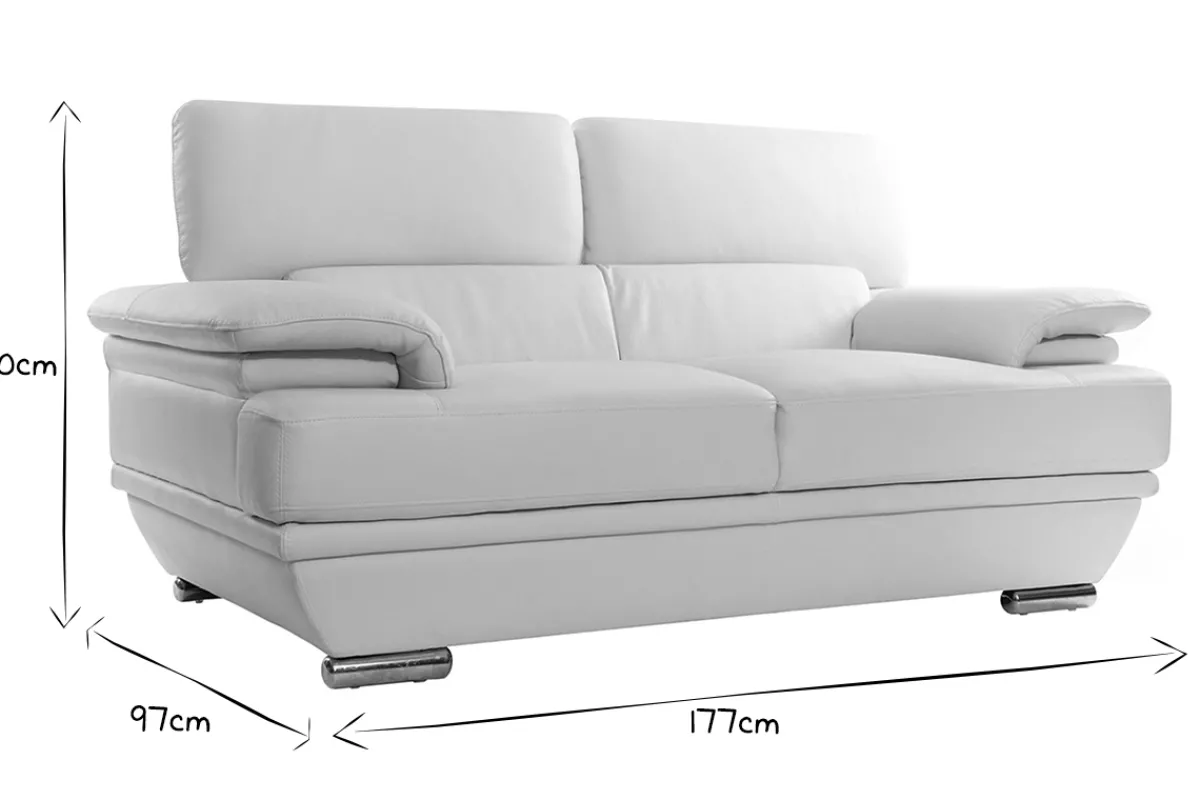 Miliboo Design-Ledersofa zwei Plätze verstellbares Kopfstück Weiß EWING - Büffelleder* Ledersofas
