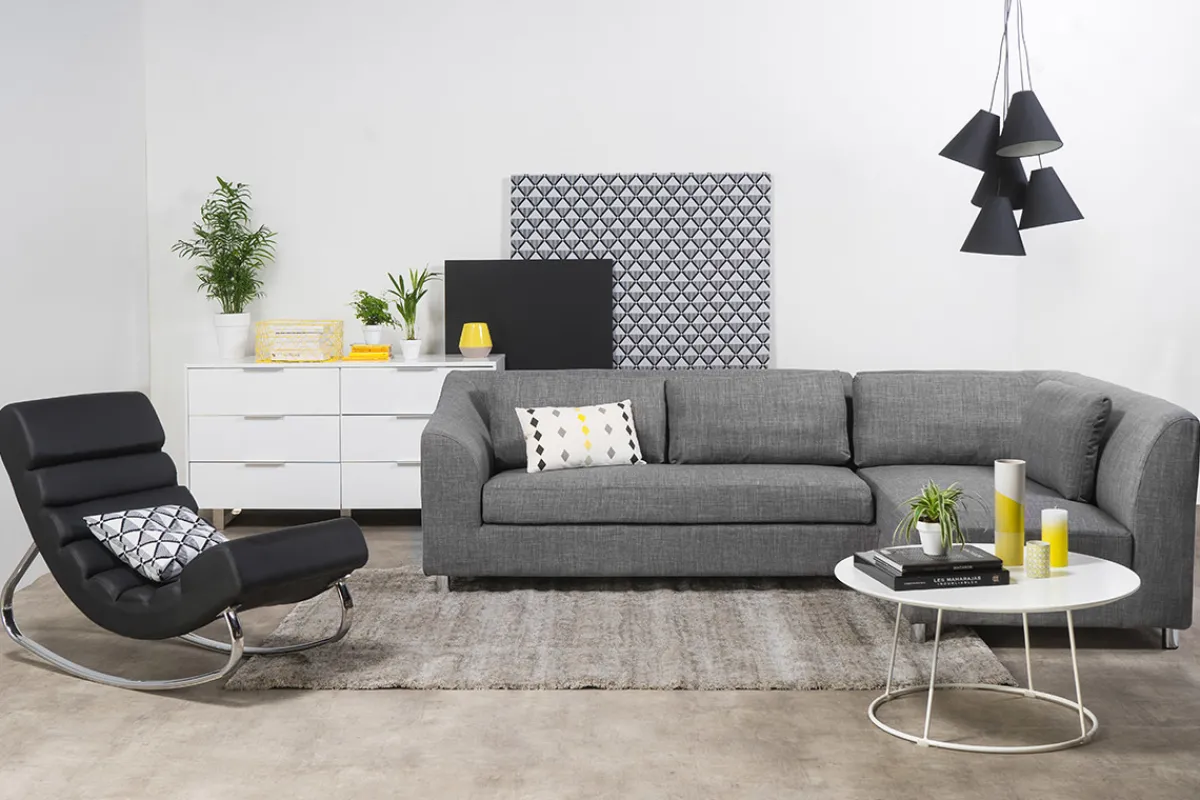 Miliboo Design-Schaukelstuhl Stoff Hellgrau TAYLOR* Schaukelstühle|Sessel