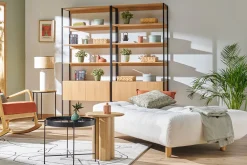 Miliboo Design-Schlafsofa skandinavisch Blaugrün und Eiche YUMI* Schlafsofas