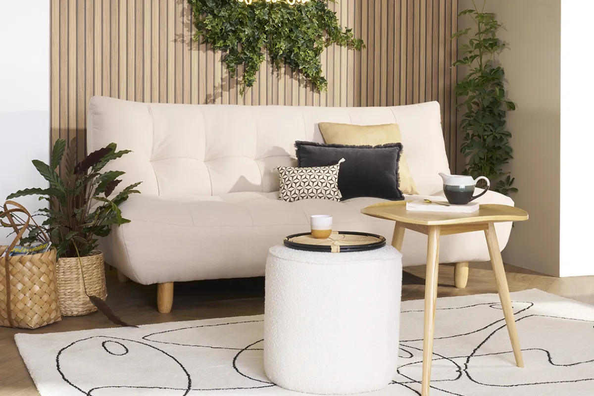 Miliboo Design-Schlafsofa skandinavisch Beige und Eiche YUMI* Schlafsofas