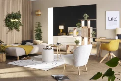 Miliboo Design-Schlafsofa skandinavisch Beige und Eiche YUMI* Schlafsofas