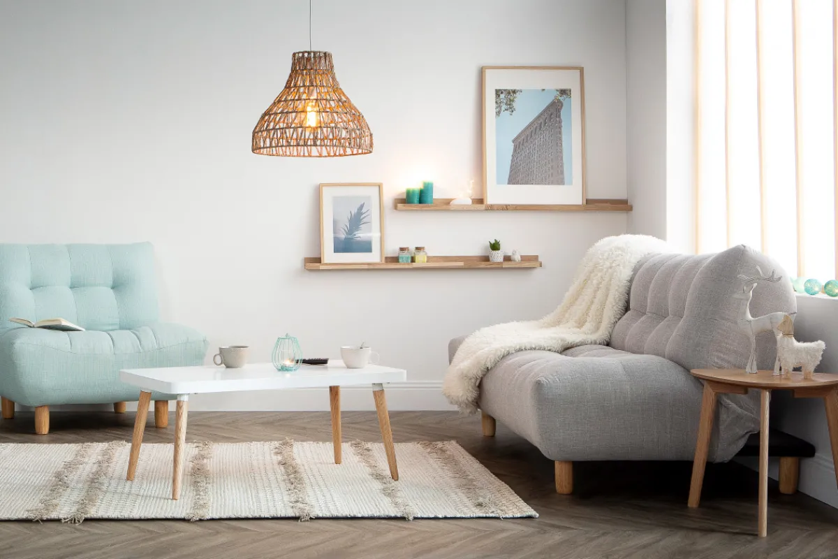 Miliboo Design-Schlafsofa skandinavisch Hellgrau und Eiche YUMI* Schlafsofas