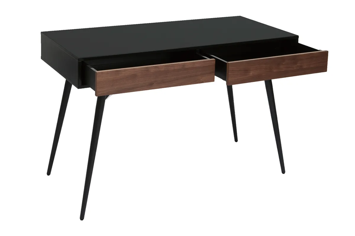 Miliboo Design-Schreibtisch in mattem Schwarz und Walnussfurnier TRIPOLI* Design-schreibtische