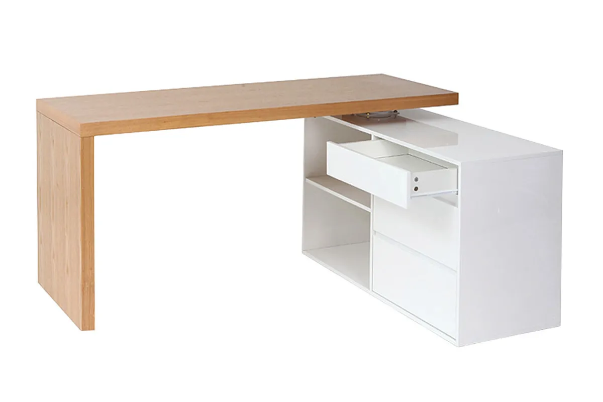 Miliboo Design-Schreibtisch modulierbar Weiß glänzend und Eschenholz NEW MAX* Design-schreibtische