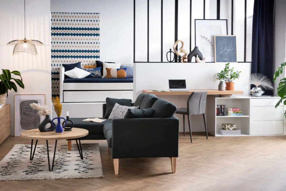 Miliboo Design-Schreibtisch modulierbar Weiß glänzend und Eschenholz NEW MAX* Design-schreibtische