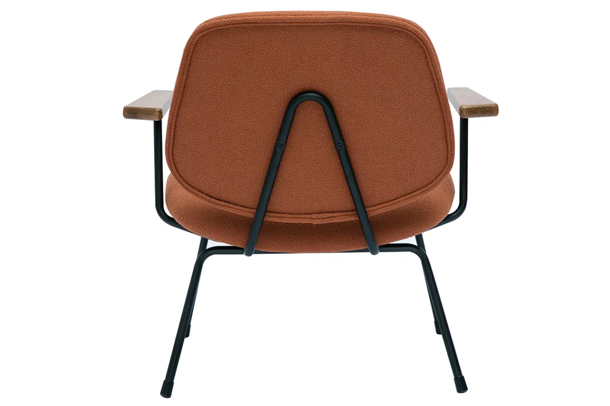 Miliboo Design-Sessel aus Stoff mit Bouclé-Wolleffekt in Terracotta, schwarzem Metall und dunklem Holz BARNET* Design-sessel|Sessel