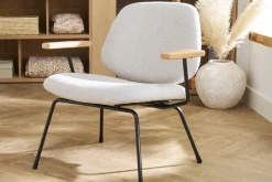 Miliboo Design-Sessel im beigen Samtdesign mit schwarzem Metall und hellem Holz BARNET* Design-sessel|Sessel