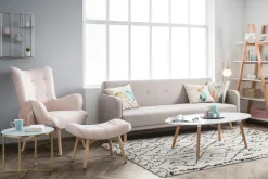 Miliboo Design-Sessel skandinavisch und Fußablage Rosa und helles Holz BRISTOL* Design-sessel|Sessel