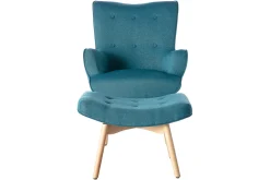 Miliboo Design-Sessel skandinavisch und Fußablage Petrolblau und helles Holz BRISTOL* Design-sessel|Sessel