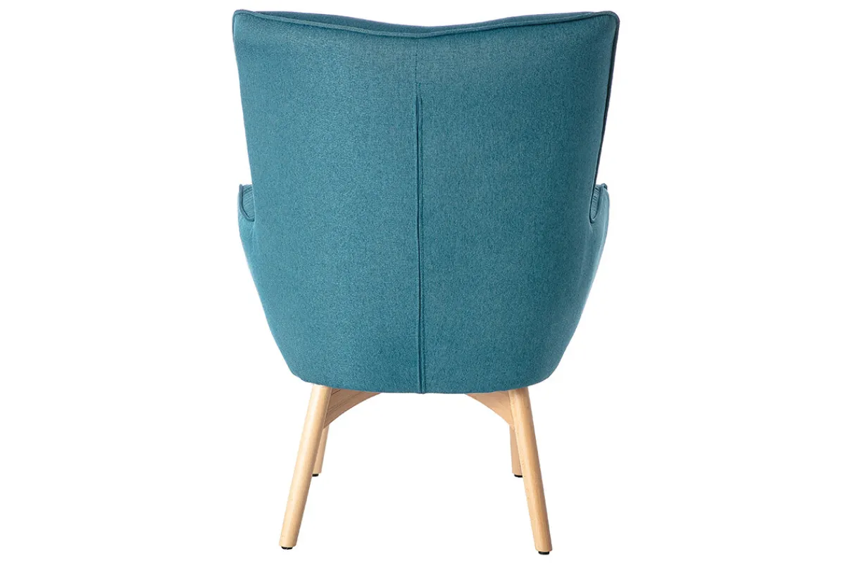 Miliboo Design-Sessel skandinavisch und Fußablage Petrolblau und helles Holz BRISTOL* Design-sessel|Sessel