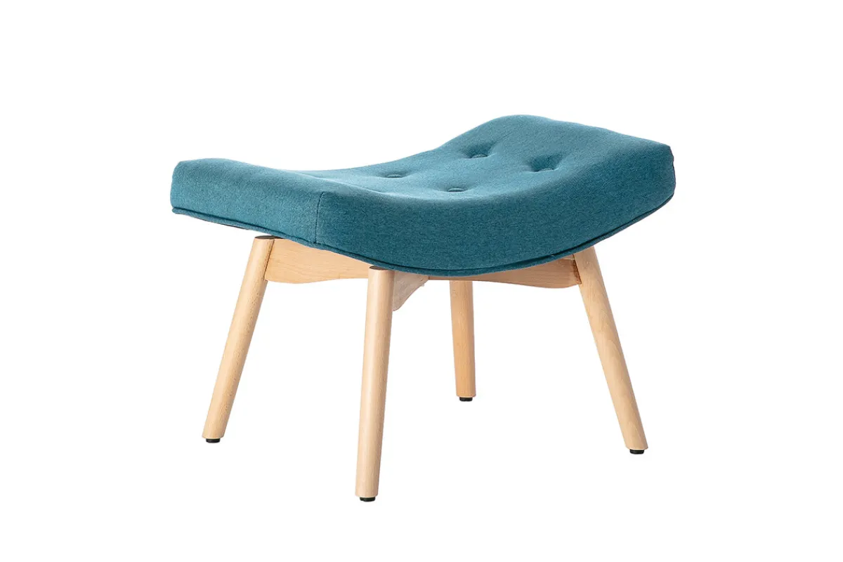 Miliboo Design-Sessel skandinavisch und Fußablage Petrolblau und helles Holz BRISTOL* Design-sessel|Sessel