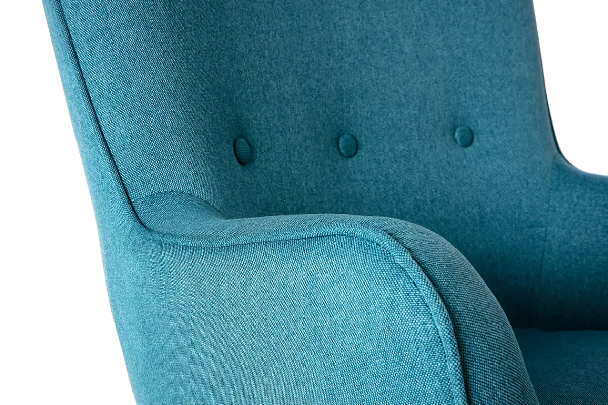 Miliboo Design-Sessel skandinavisch und Fußablage Petrolblau und helles Holz BRISTOL* Design-sessel|Sessel
